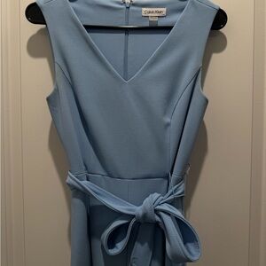 Calvin Klein Light Blue Sleeveless V-Neck Belted Jumpsuit